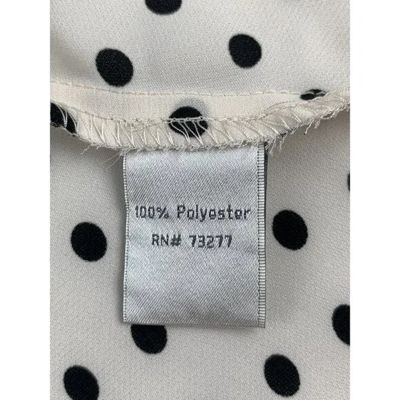 LC Lauren Conrad Button-Front Beige & Black Polka Dot Blouse Rolled Cuffs Medium - Picture 11 of 11
